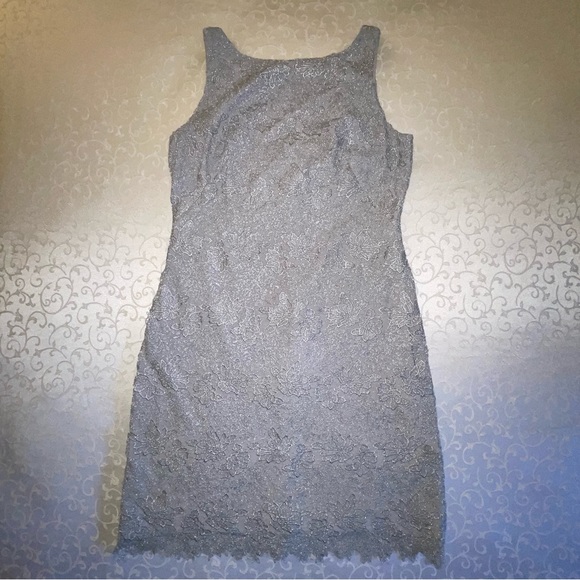 Lauren Ralph Lauren Metallic Silver Gray Lace Sheath Dress - Picture 12 of 16